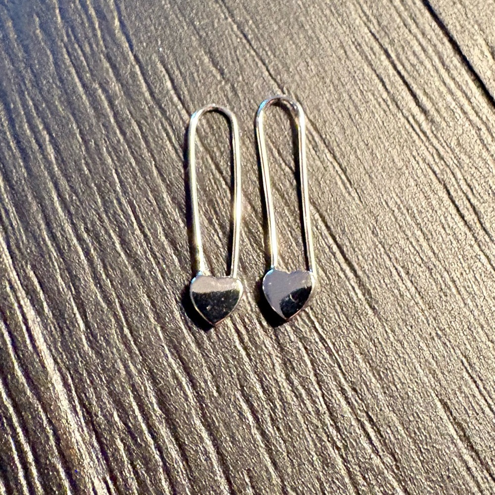 Sterling Silver Heart Safety Pin Earrings